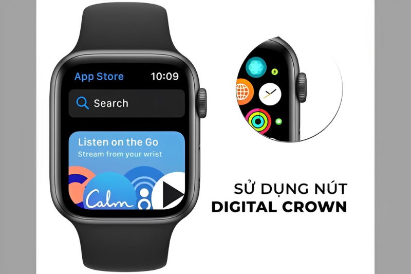 Xoay nút Digital Crown trên Apple Watch để tiến hành tìm kiếm ứng dụng Zalo trên App Store